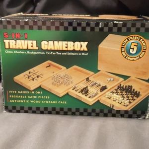 Travel Gamebox 5 in 1 peggable wood boards in box